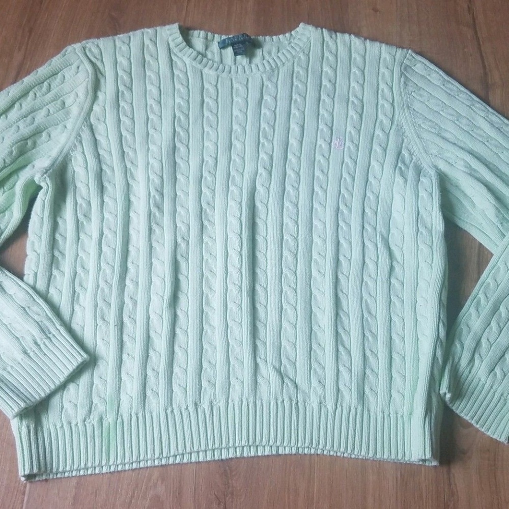 Lauren Ralph Lauren green cable knit sweater XL
